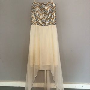 silver gold top dress with high low dress